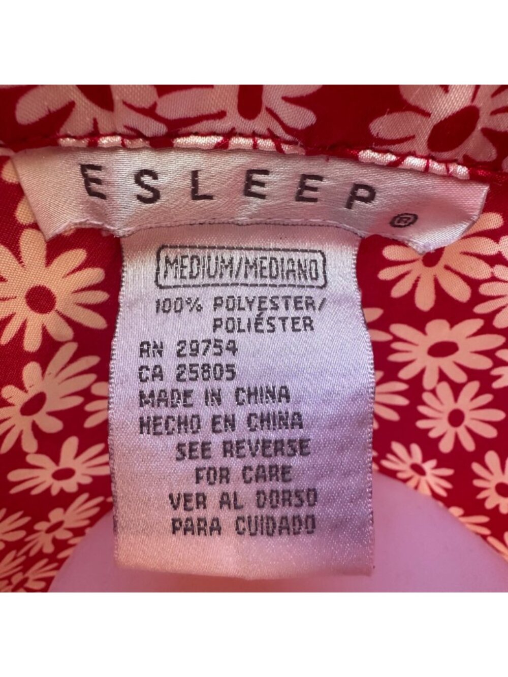 Vintage E-Sleep Red & White Daisy Print Button-Up Pajama Top 90s Medium - Picture 2 of 10